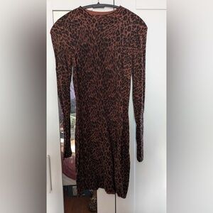 Leopard Print Long Sleeve Dress - Size 8